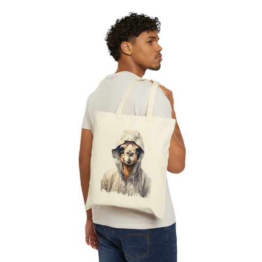 Cool Arab Camel in Hoodie, Cool Camel, Gangster, Thug, Middle East, Arab Tote, Funny Bag, Arab Gift, Hilarious Cotton Canvas Tote Bag