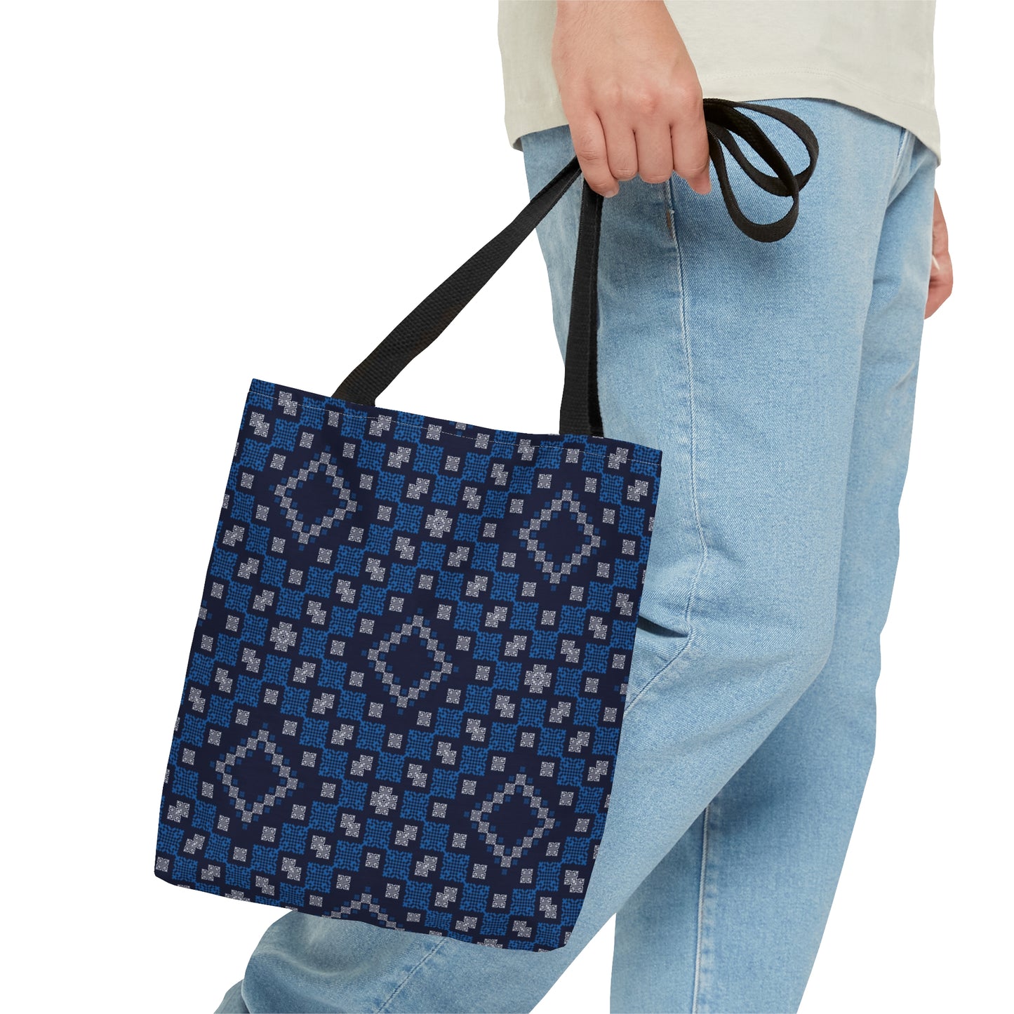 Palestinian Thobe Tatreez Embroidery Stitch Design Print Tote Bag Available in S-L Blue