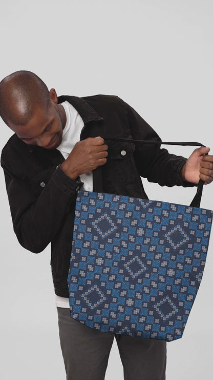 Palestinian Thobe Tatreez Embroidery Stitch Design Print Tote Bag Available in S-L Blue