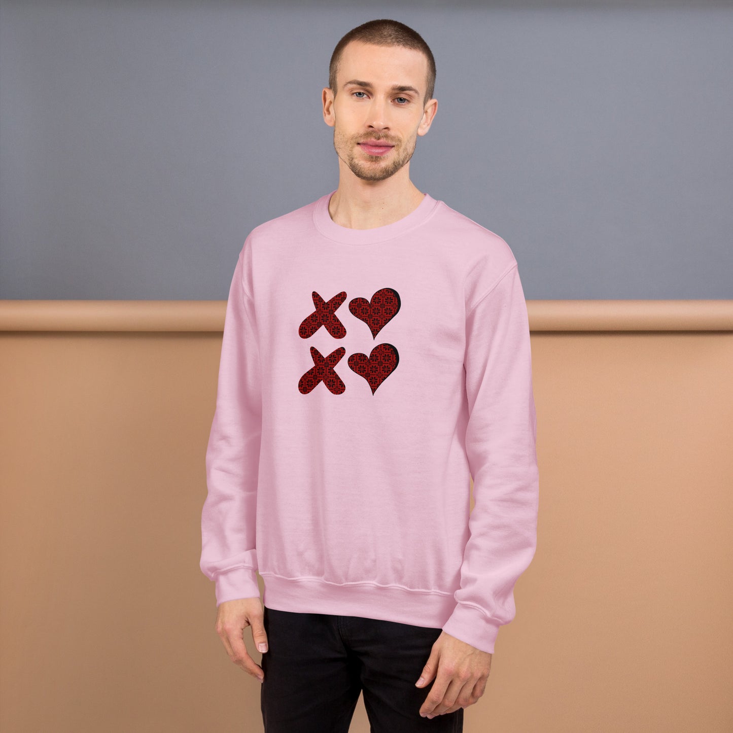 Unisex Palestine Sweatshirt with XOXO Palestinian Tatreez Design - Valentine's Day Gift, Activist Shirt, Palestine Solidarity