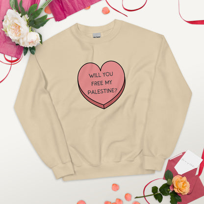 Palestine Sweatshirt - Unisex Crewneck for Alternative Valentines, Activist Wear, Palestine Solidarity, Valentine's Day Gift
